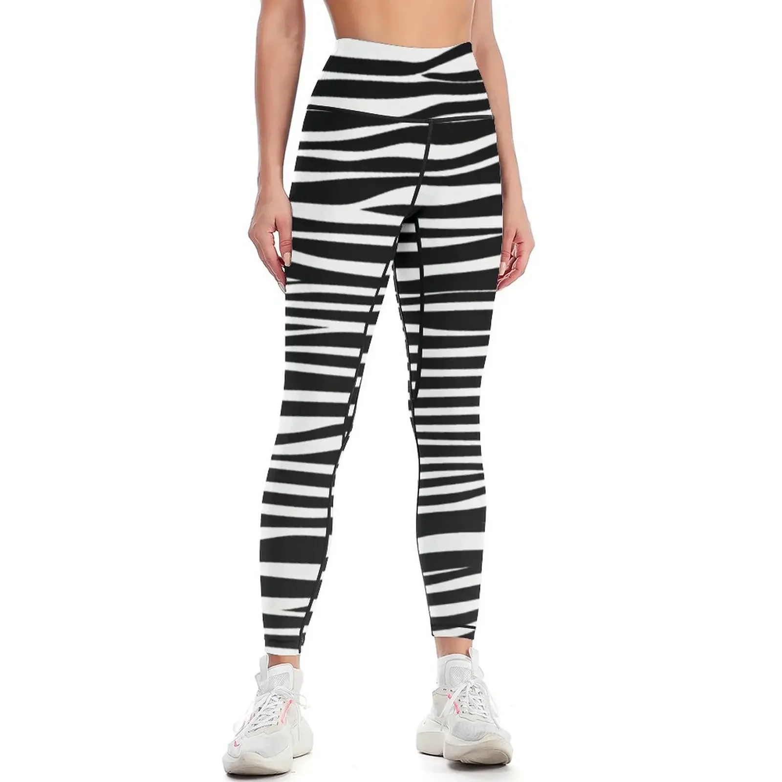 

Cool Twotone Horizontal Zebra Stripes Leggings sportswear gym Women's high waist Jogger pants Women's sportswear Womens Leggings