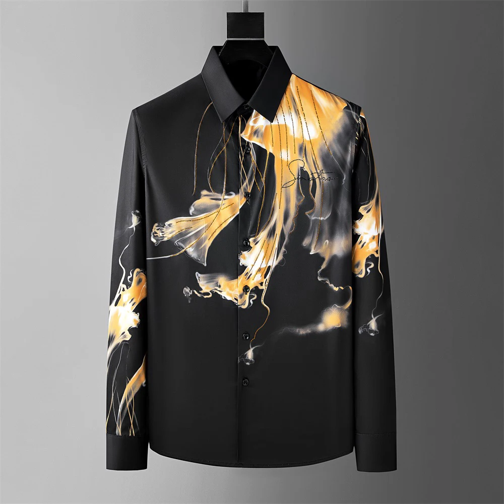 Fashion 2024 Art Flow Light Series Men's 3D Printed Casual Long Sleeve Social Street Party Shirt Large Men's Shirt 2024 Trendy