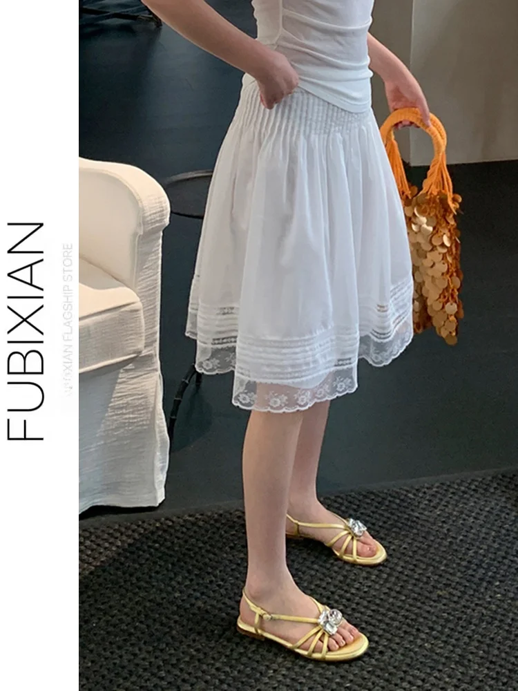 

White Pleated f Skirt Fairylike Princ Sle A-Line Skirt High Waist Design Casual Wear Summer 2026 Faion