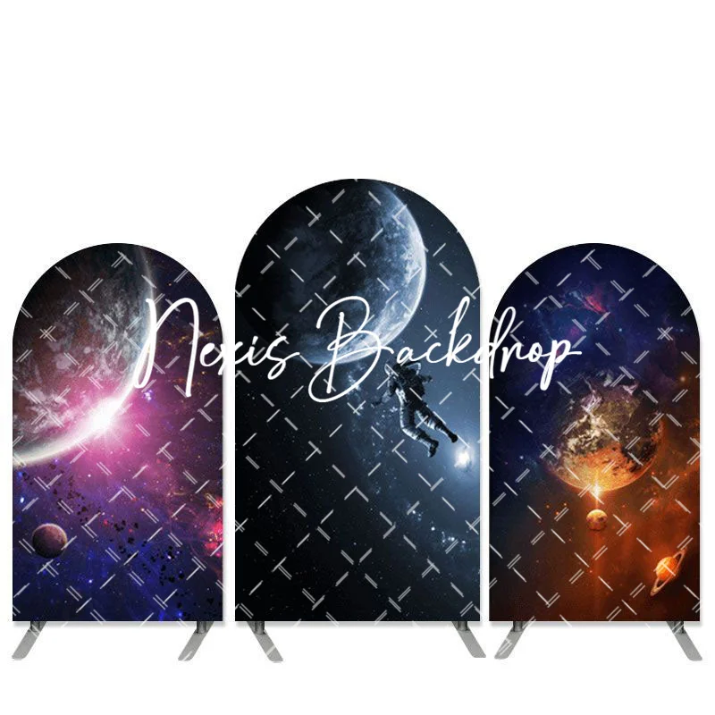 

Outer Space Arch Backdrop Universe Earth Planet Galaxy Stars Astronauts Background for Baby Boy Kids Birthday Party Decoration