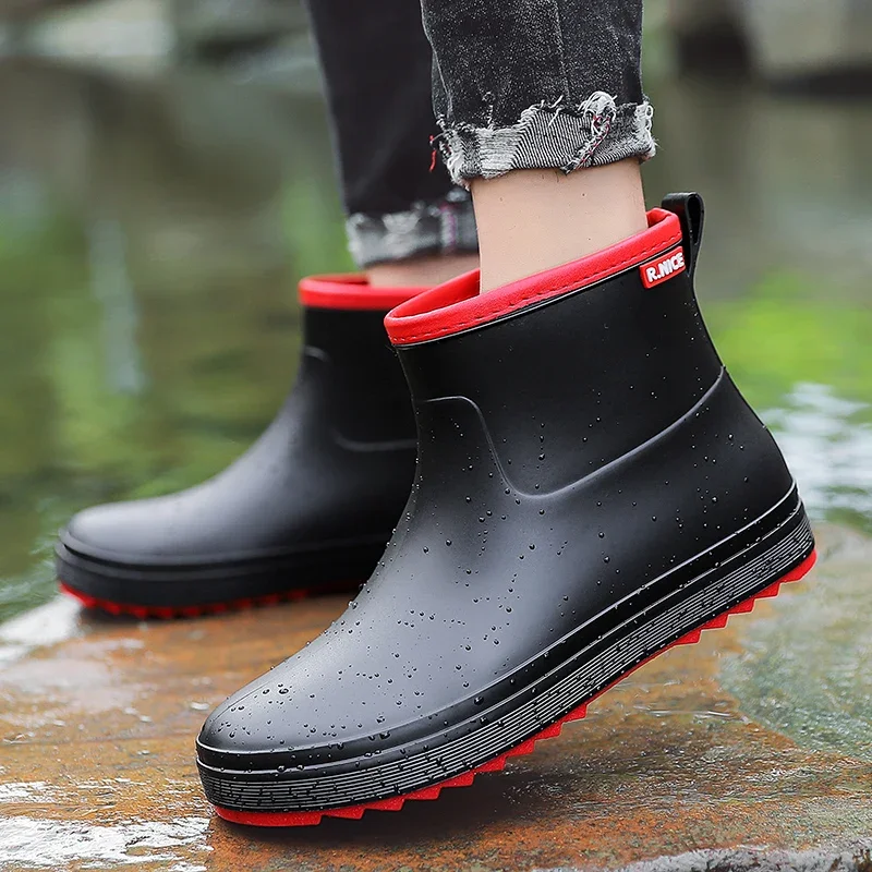 New Couple's Outdoor Rain Boots Fashion Men High Top Fishing Water Shoes Anti-slip Chef Ankle Boots Men's Hiking Waterproof Shoe