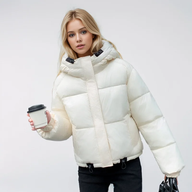 Abrigo de invierno para mujer, puños elásticos con cordón recogido individual para mujer, abrigo acolchado grueso minimalista a prueba de viento