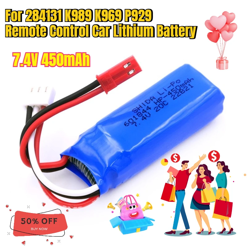 

7.4V 450mAh Rechargeable Batteries For 284131 K989 K969 P929 Remote Control Car Lithium Battery
