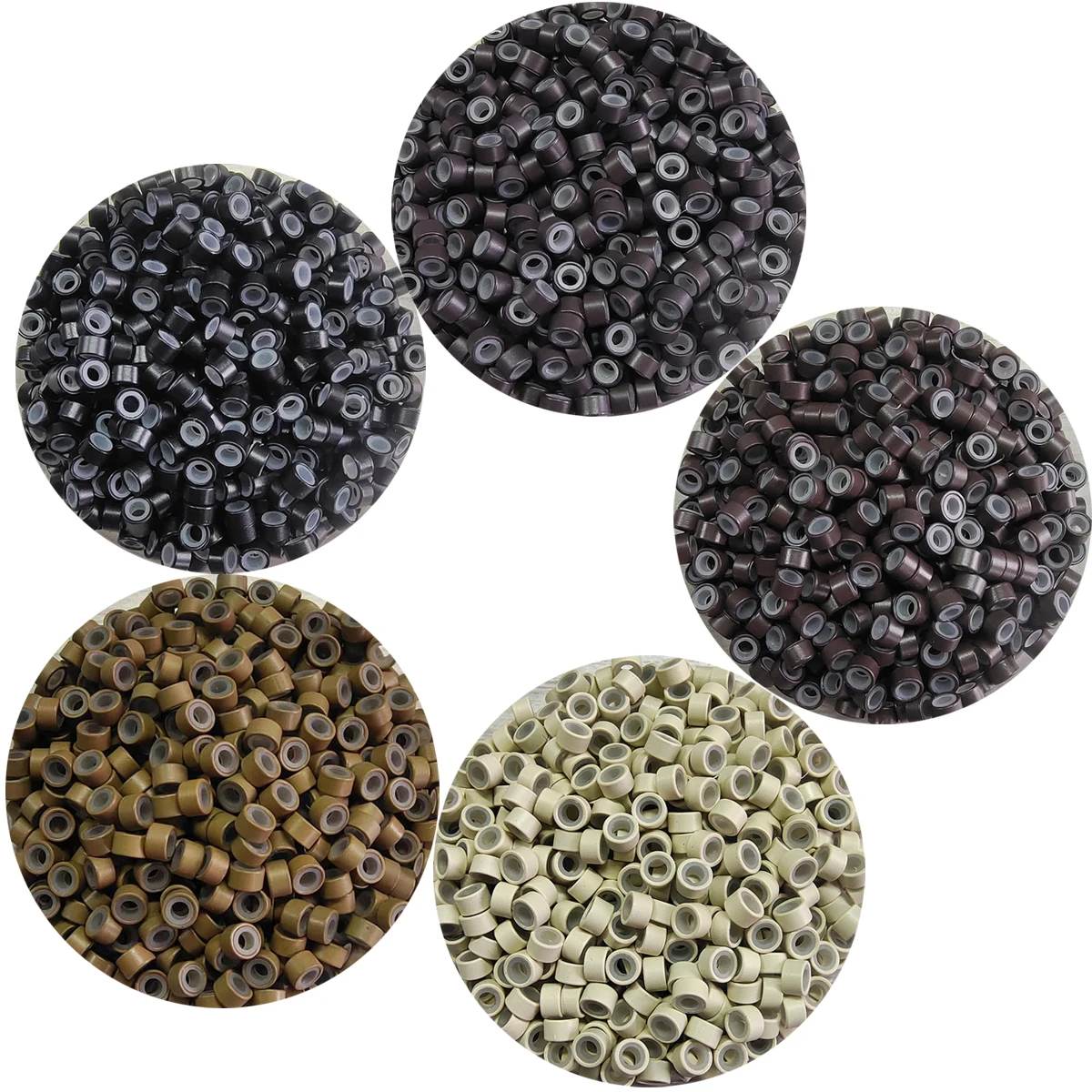 

100Pcs Hair Extensions Beads Silicone Lining Micro Rings Beige Black Hair Micro Loop 5.0*3.0*3.0mm Micro Rings For Link Hair