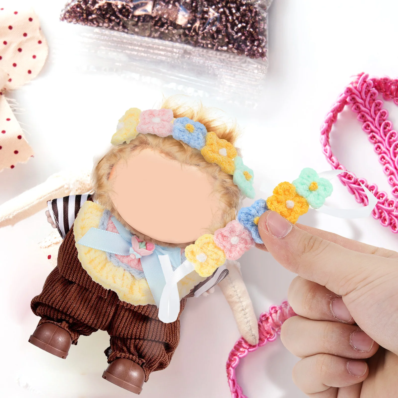 

1 комплект одежды, аксессуары для миниатюрных нарядов 17 см, реквизит для фотосессии, вязаная повязка на голову с цветочным принтом, бандана, комплект нагрудников, одежда для малышей