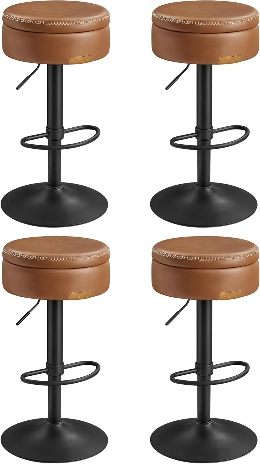 

EKHO Collection - 360° Swivel Bar Stools Set of 4, Height Adjustable Barstools with Storage, Synthetic Leather with Stitchin