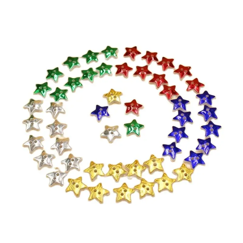 100Pcs/lot Random Mixed colour Christmas star buttons 2 Holes Decorative accessories Supplies Accessories  Sewing Buttons