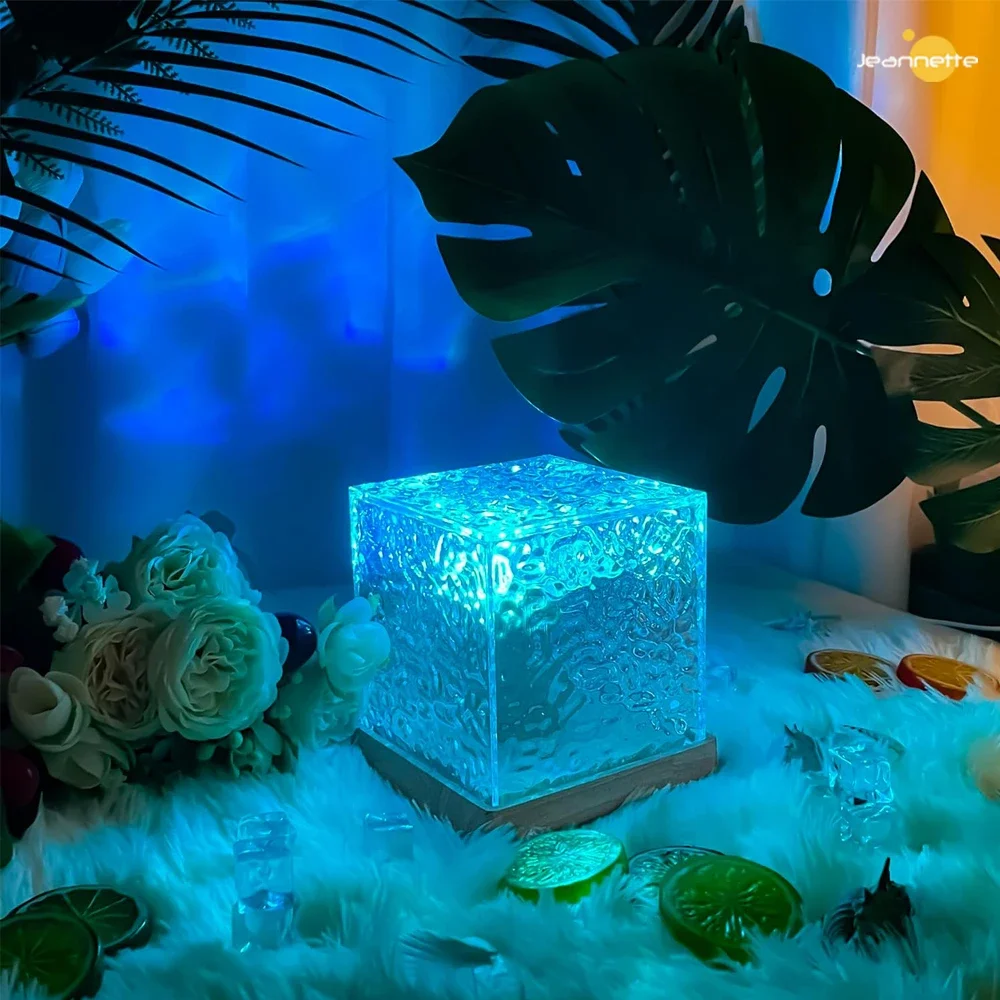 Dynamic Rotating Water Ripple Projector 3/16 Colors Night Light Flame Crystal Lamp Ocean Northern Wave Projector Ripple Light