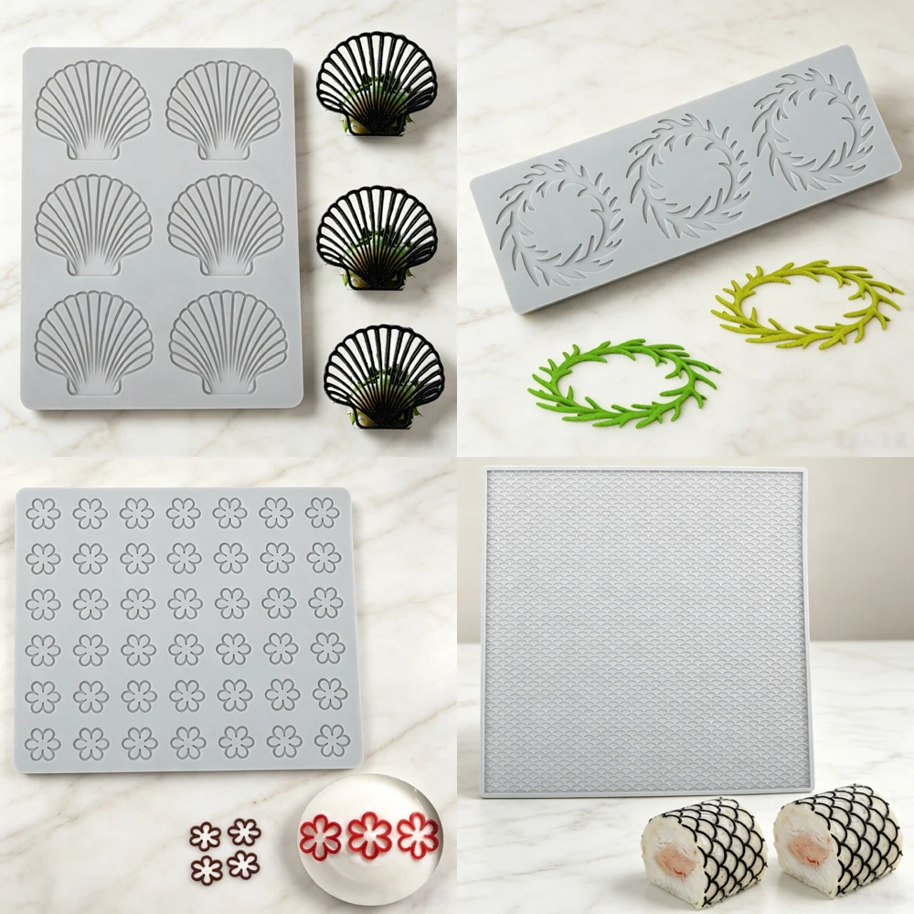 Image of Blatt-, Blumen- oder Muschel-Design Schokoladenformen Silikonformen Dessert-Dekoration Spitzenmuster Zuckerhandwerk Silikonunterlage