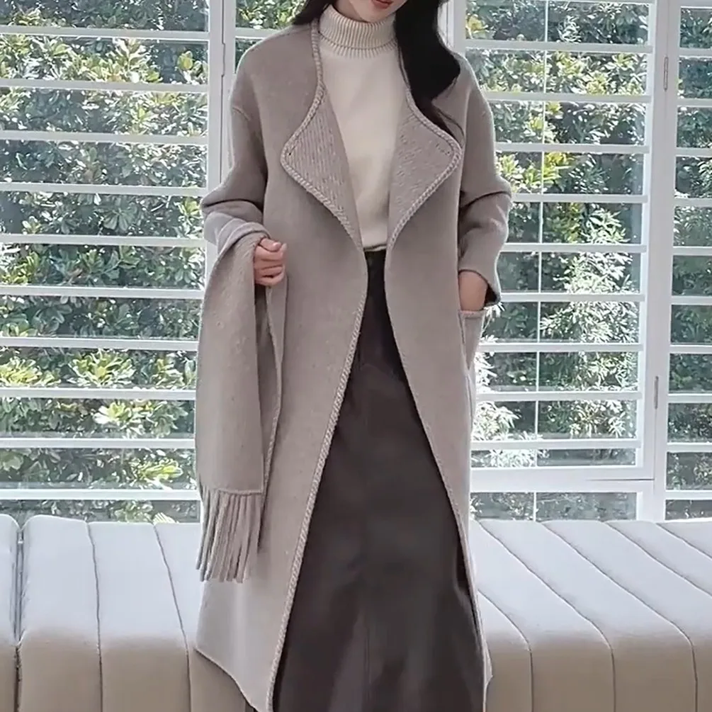 

Women's High-Quality Double-Sided Cashmere Coat Loose Fit Long Style Wool Overcoat Fashionable Classy Winter New Arrival