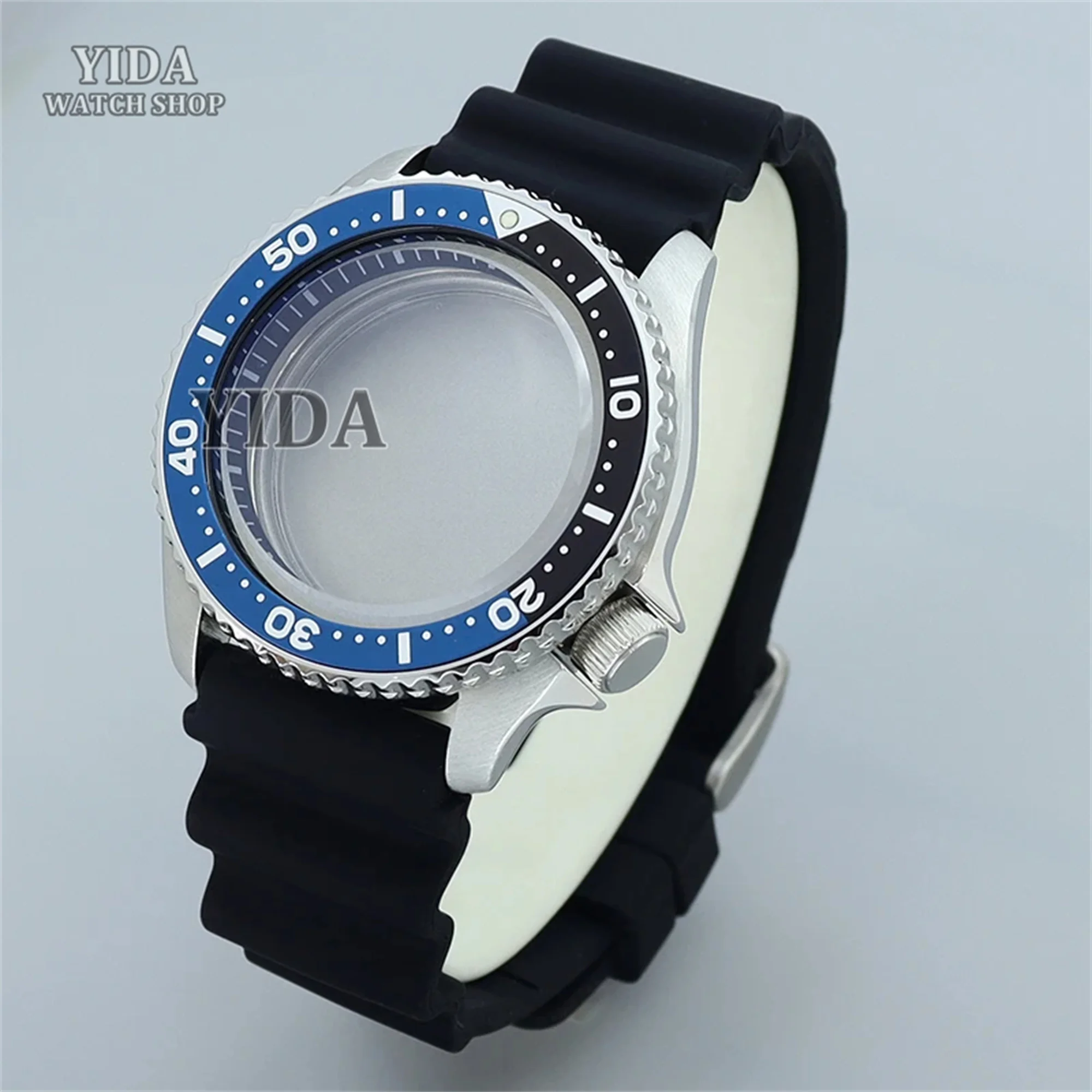 42 مللي متر SKX 007 ساعة حافظة المطاط سوار الياقوت كريستال ل NH35 NH36 الحركة التلقائية 28.5 مللي متر الطلب حافظة وزارة الدفاع استبدال