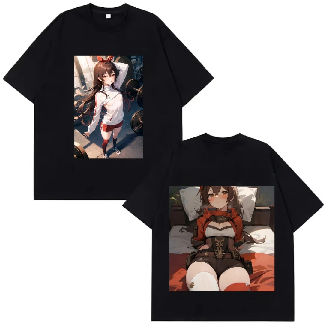 

Мужская и женская повседневная хлопковая толстовка с коротким рукавом, новая мужская футболка Genshin Impact с модным мультяшным принтом Harajuku