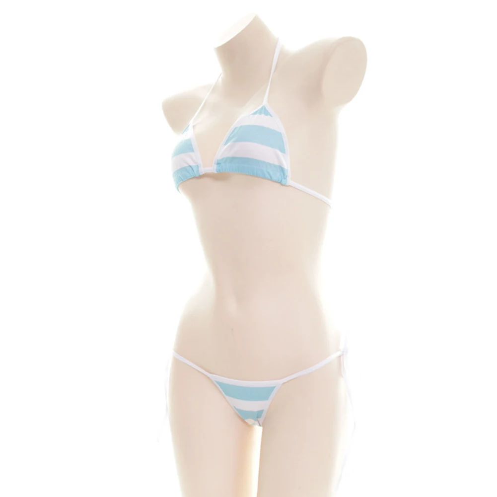 Women Sexy Stripe Bikini With Adjustable Tie Side Schoolgirl Swimsuit Ladies Bra + Briefs Split Bikini Summer