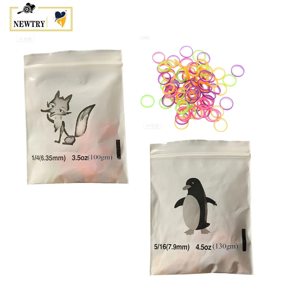 500 Uds. Bandas de goma elásticas dentales desechables bicolores anillo de tracción de ortodoncia soporte de látex junta tórica 2,5/3,5/4,5/6,5 oz