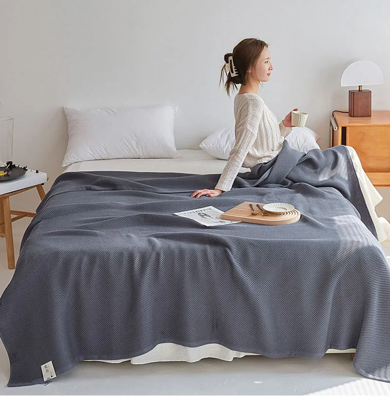 Manta a cuadros de algodón para cama, colcha tipo gofre, cama doble Queen, manta para sofá, manta multifuncional de verano para aire acondicionado