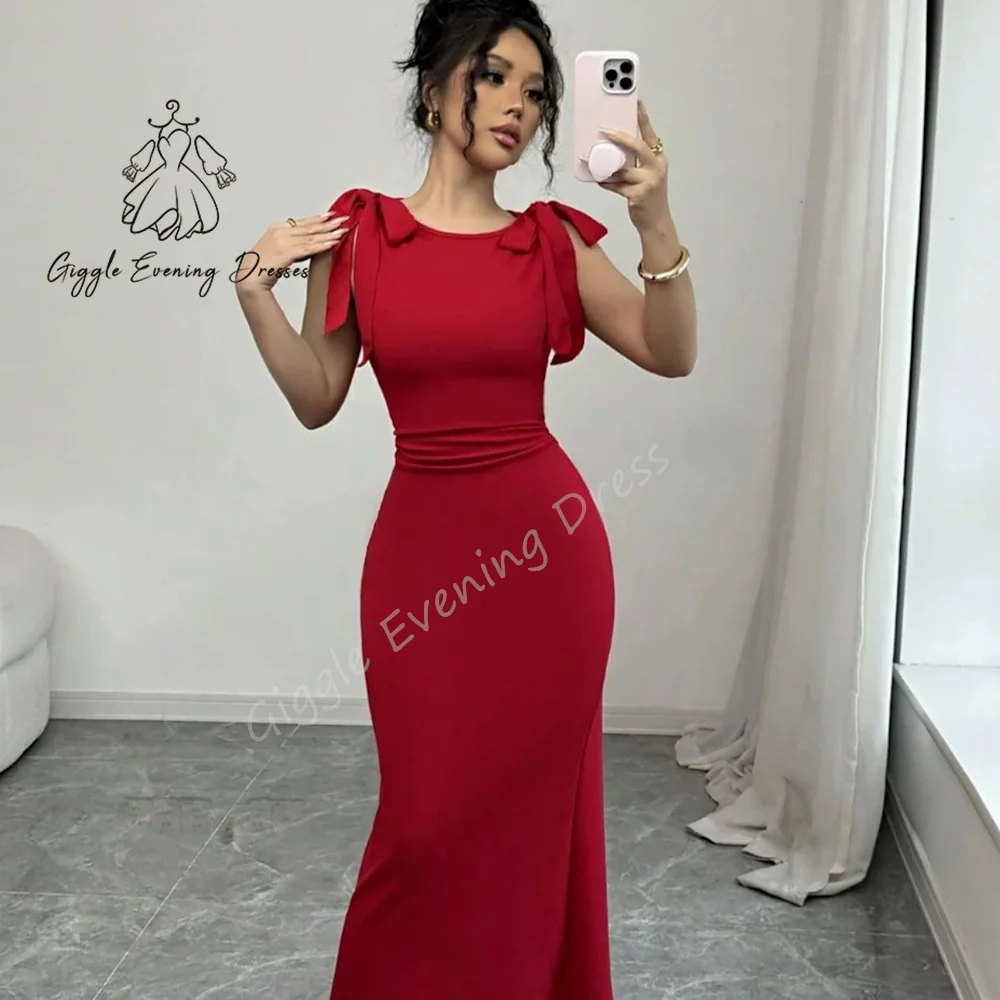 Giggle رقبة دائرية فيونكة بدون ظهر بدون أكمام طول الكاحل فساتين زفاف نسائية أنيقة وجميلة فساتين عروس حورية البحر