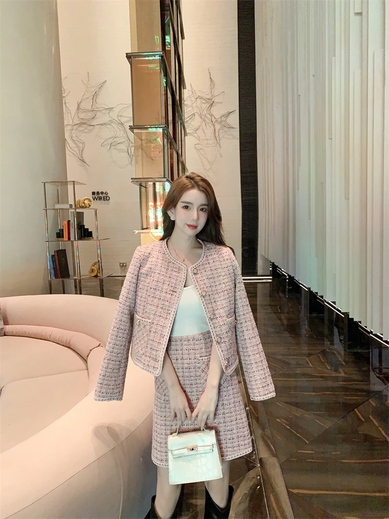 UNXX Real Shot Classic Style Suit 2024 Autumn/Winter New Chic Youthful Short Jacket with A-Line Skirt Two-Piece Set High Quality