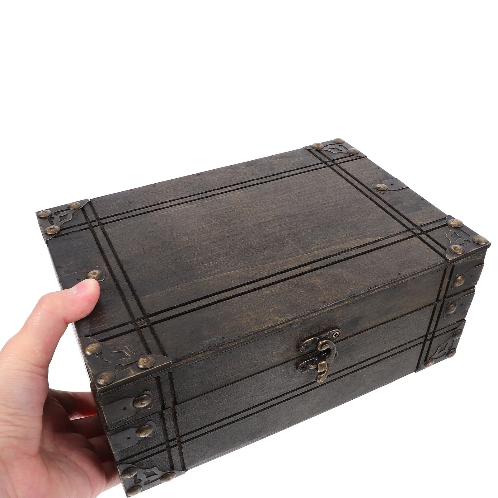 Vintage Wooden Treasure Box Retro Trinket Chest Jewelry Storage Organizer Home Decor Keepsake Chest Photo Prop view 6