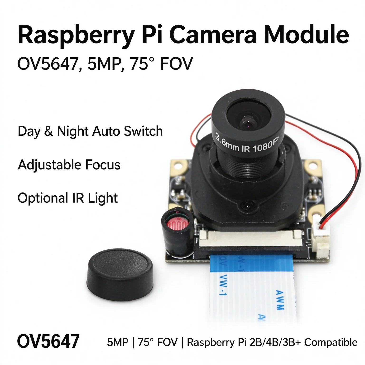 OV5647 Camera Module 5MP IR-CUT Day Night Auto Switch for Raspberry Pi 3B 4B