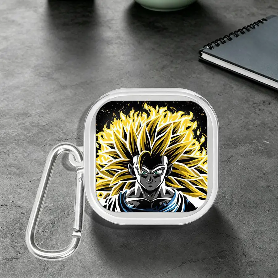 Clear Earphone Cases Cover With Hook Case For Samsung Galaxy Buds 3Pro 2 3 FE 4Pro 4 Pro 2Pro Live D-ragon Ballss SS3 Goku Flame
