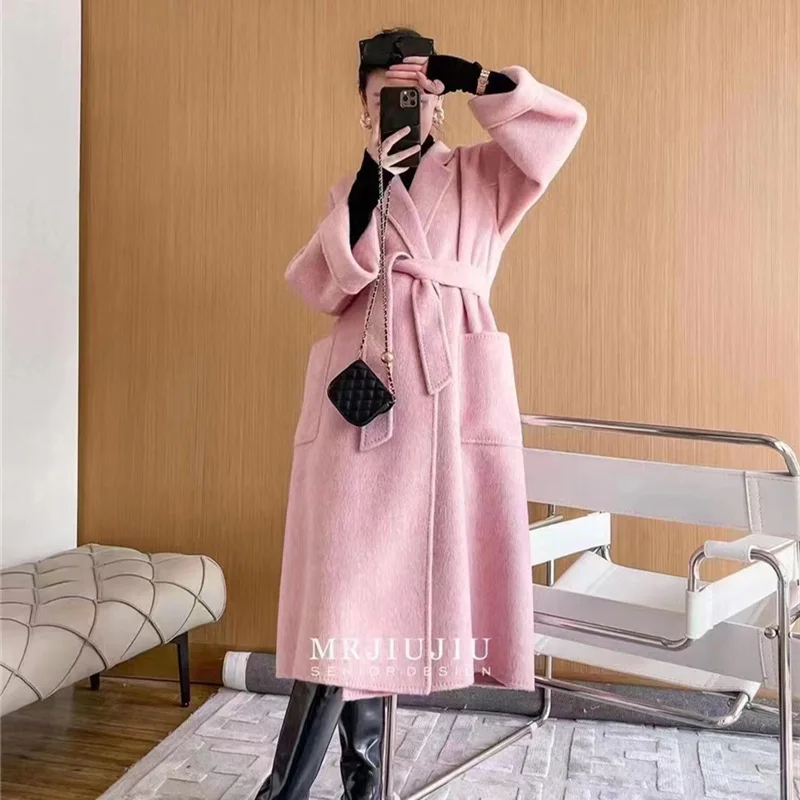 High-end Handmade Trench Coat Women Mulberry Silk Long Coat for Women Autumn Double-sided Wool Coats and Jackets Women