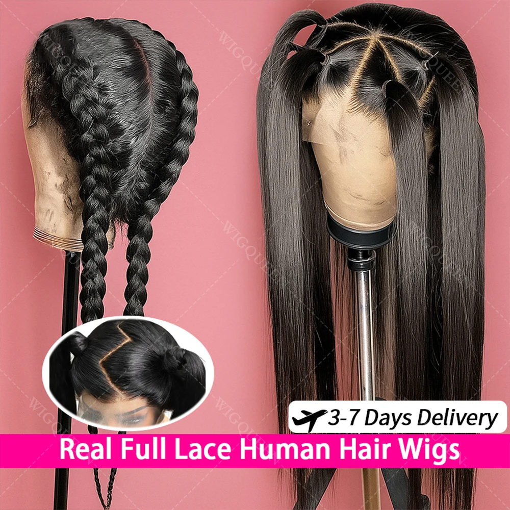 

250% 0.1mm Ultra-thin Invisible Lace Straight Human Hair Wigs Real HD 360 Full Lace Front Wig With Drawstring Bone Straight Wigs