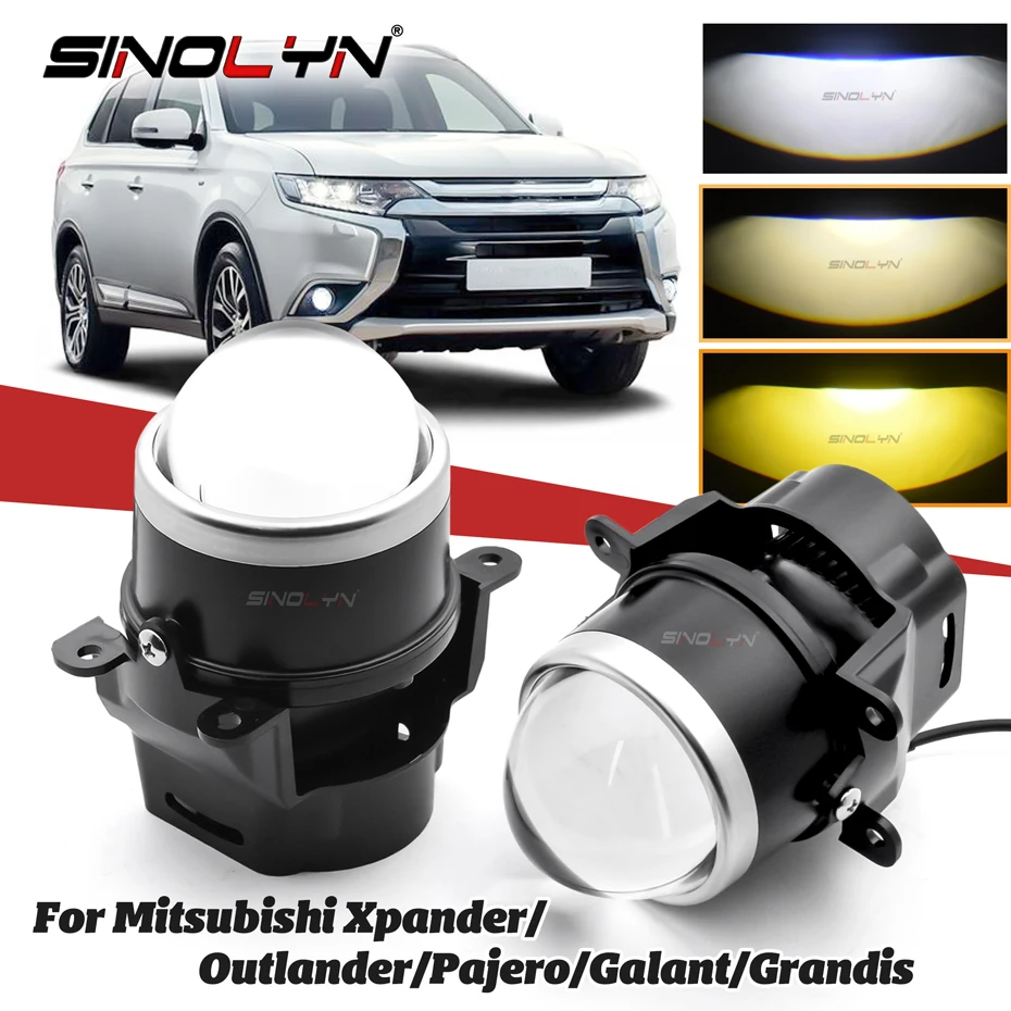 Sinolyn 3 Inch Tricolor H11 Bi LED Fog Lenses For Mitsubishi Outlander/L200/Grandis Pajero Suzuki Fog Projector Lens  Spotlights