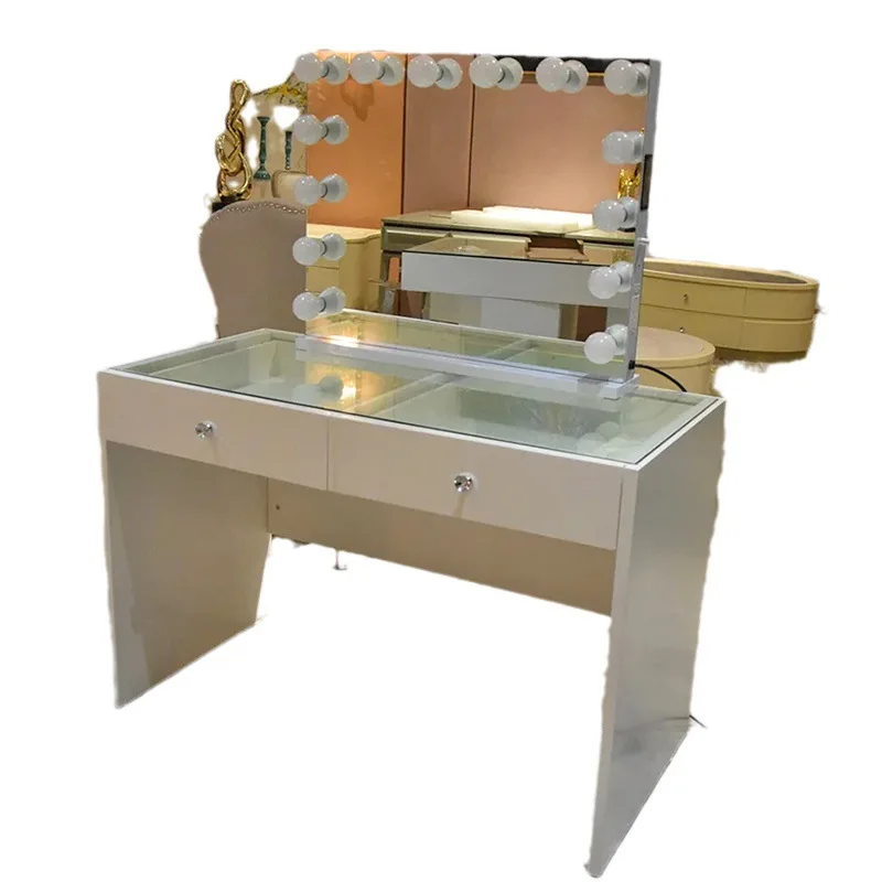 Amazon simple Italian small apartment with two LED bulbs household dressing table single glass countertop dressing table