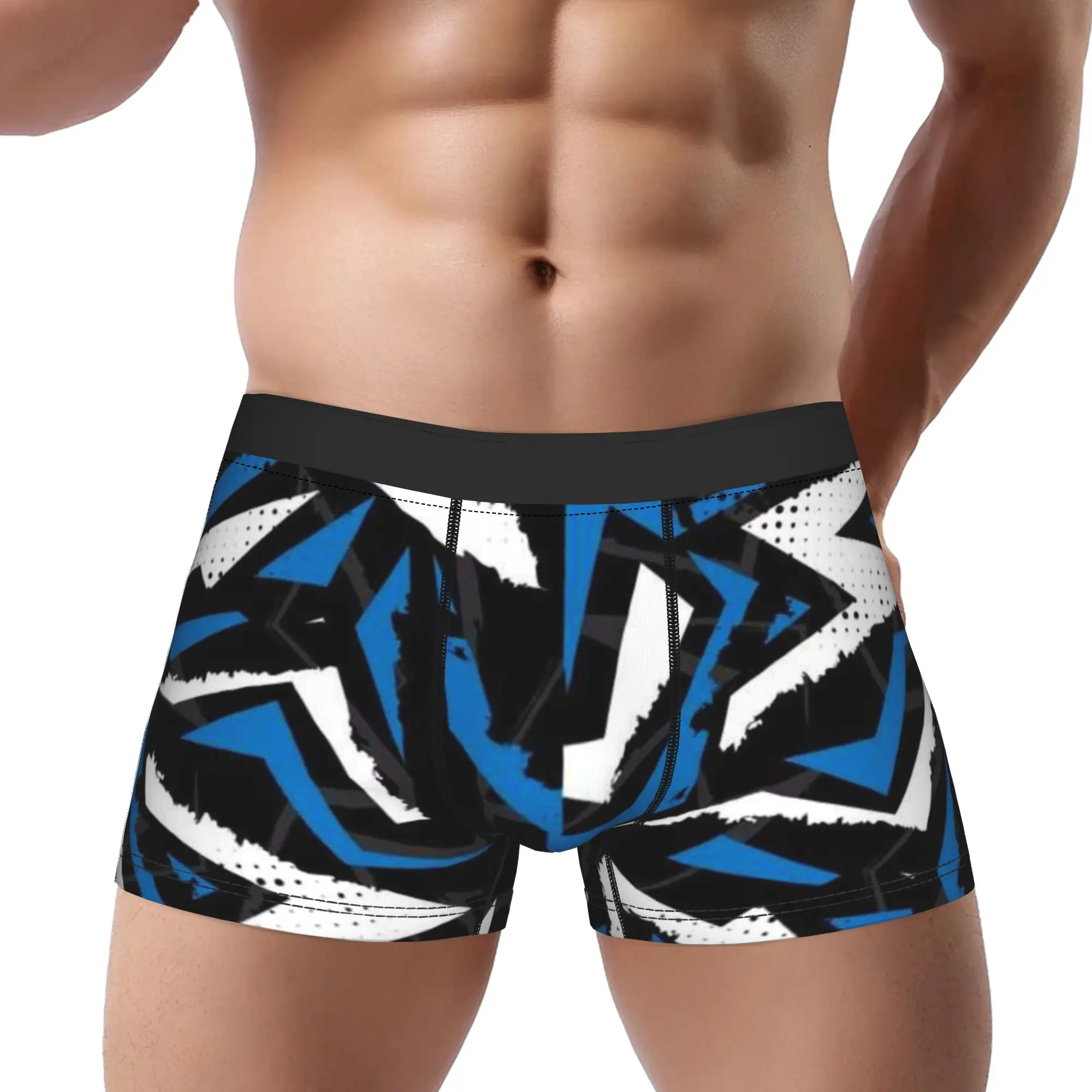 Blue Black White Geometric Abstract Pattern  Underpants Homme Panties Male Underwear Print Shorts Boxer Briefs
