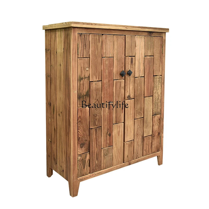 

Retro solid wood double-door shoe cabinet, simple multi-layer storage cabinet, large-capacity entrance cabinet
