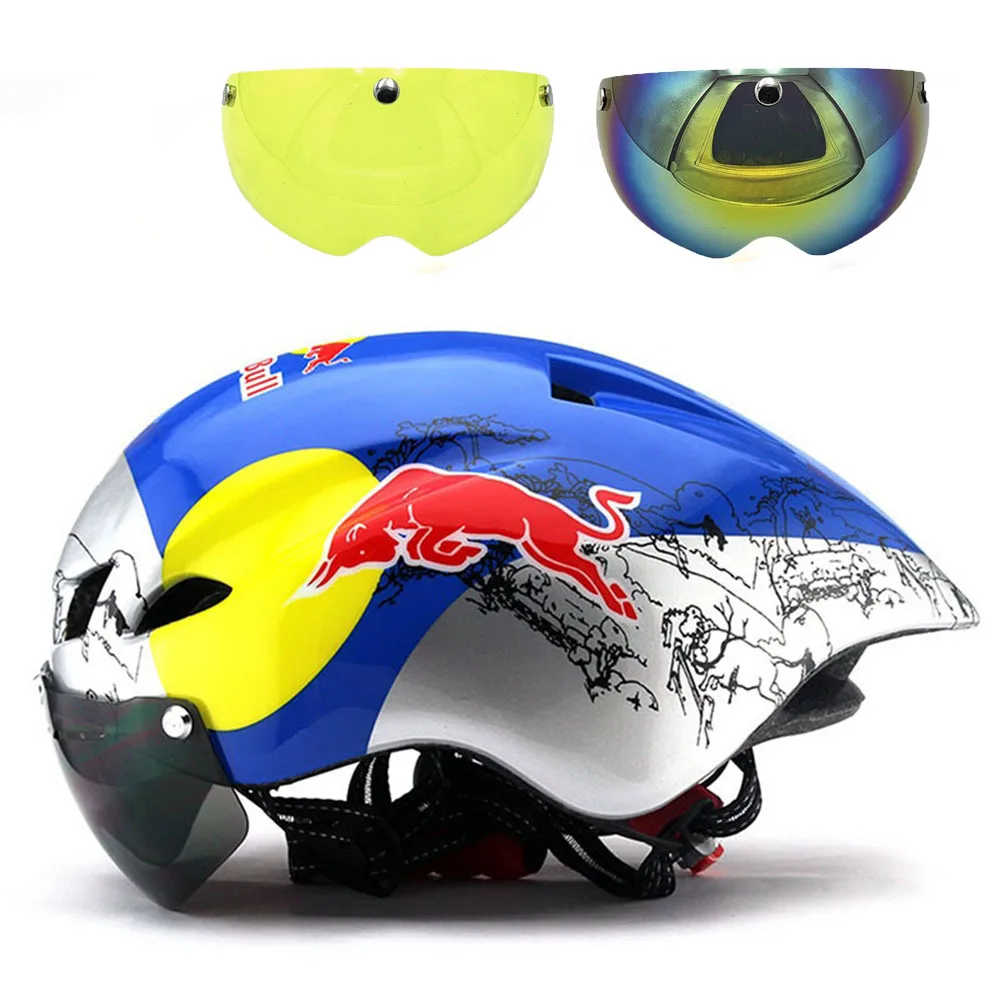 Neuer 290g Aero TT Rennrad-Helm mit Schutzbrille, Unisex Fahrrad-Sporthelm mit CB-16-Linse – Detail 13