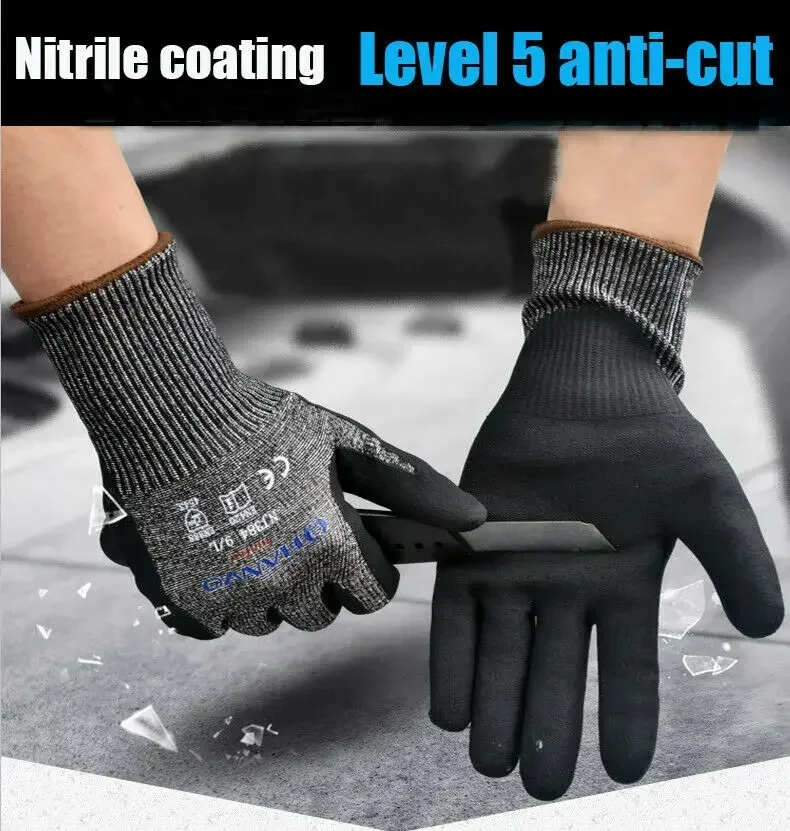 Cut Resistant Work Gloves Nitrile Level 5 Protection Safety Gloves for Industry EN388 4X43D