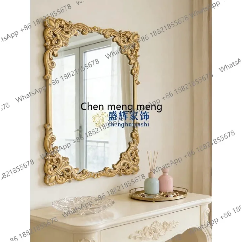F181 European retro bathroom mirror wall hanging square engraving, bathroom, bedroom makeup vanity mirror