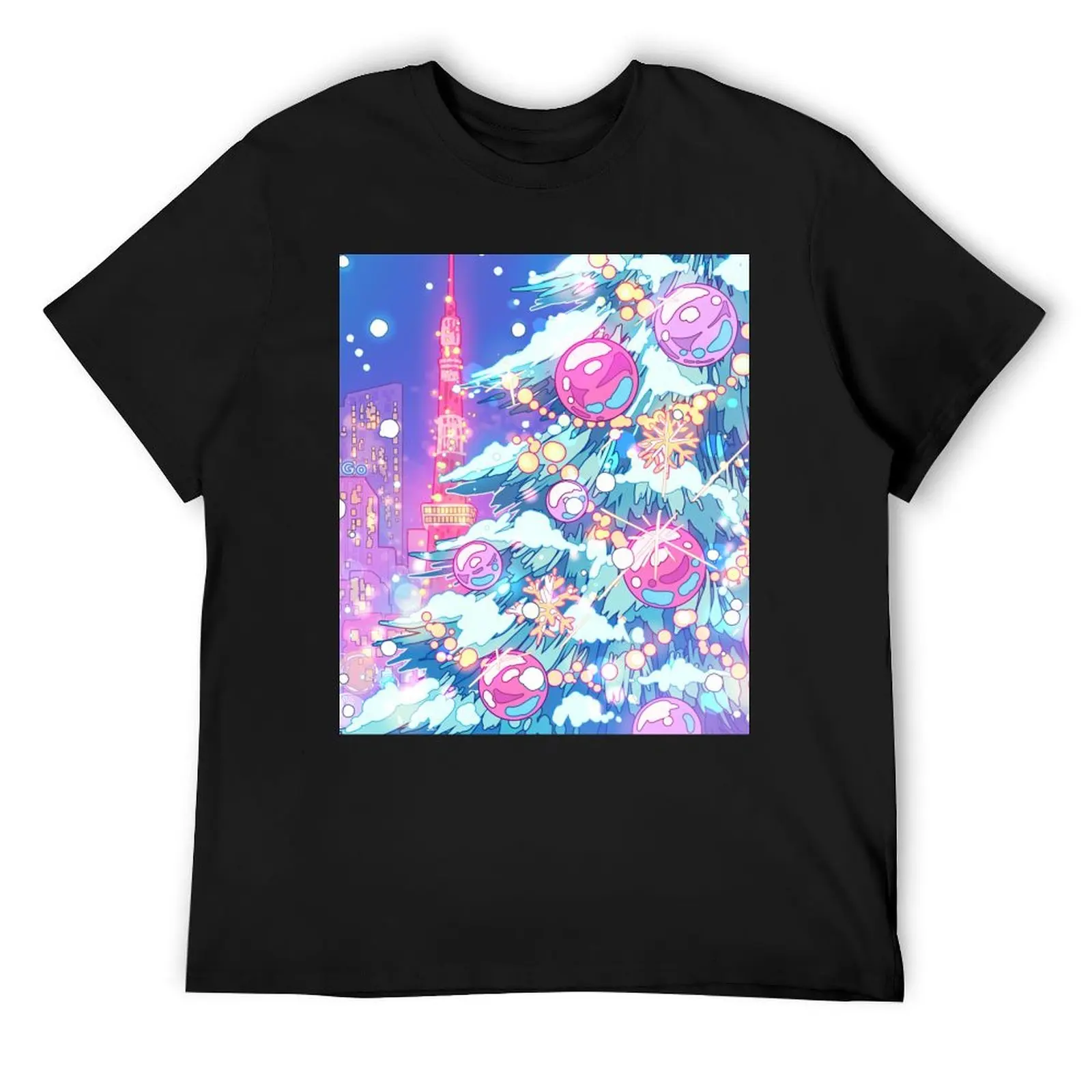 Christmas Tree and night Tokyo city T-Shirt basketball graphic tees blue archive anime stuff customizeds T-shirt men