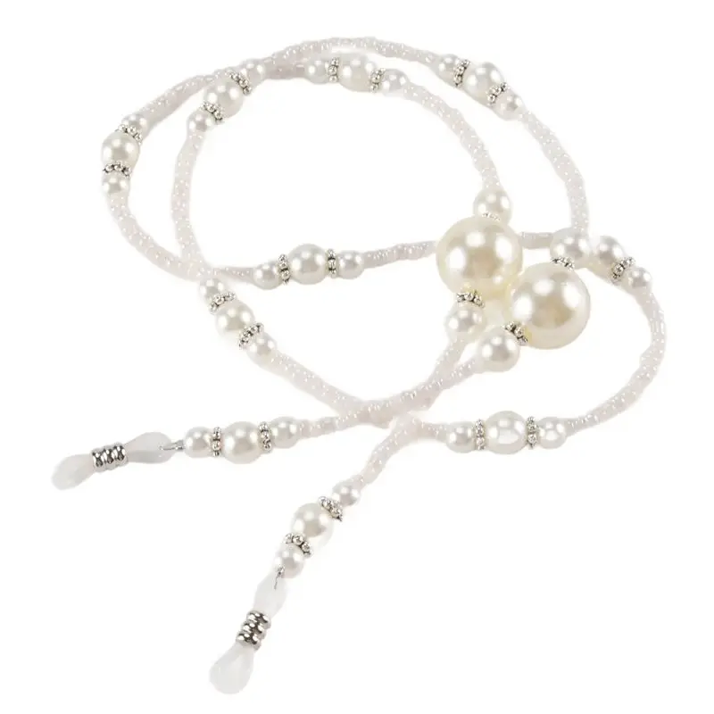 1X White Pearl Beaded Sunglass Eyeglasses Reading Glasses Chain Cord Holder
