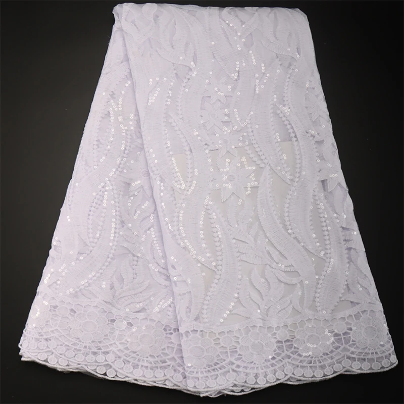 

New Arrival Pure White African Lace Fabric 2022 High Quality Sequins French Mesh Embroidery Tulle Lace Fabric For Wedding Party