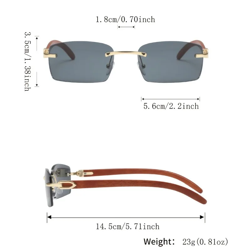1 Stück Rahmenlose Brille mit Holzmaserung-Imitation im Business-Stil, Klassisch Modische Dekorative Brille für Damen und Herren – Detail 7