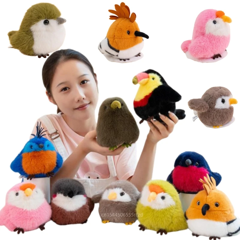 

12cm Cartoon Cute Bird Plush Doll Round Kiwi Bird Big Bill Bird Parrot Sparrow Owl Plush Toy Home Decoration Gift For Children