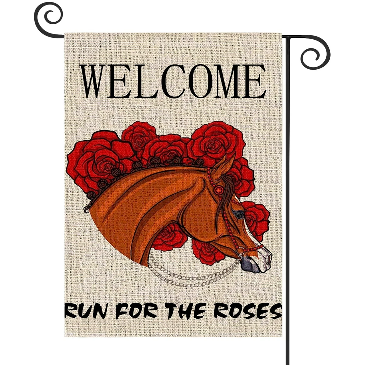 1PC  Run For The Roses Pattern Linen Cotton Garden Flag Banner Indoor Outdoor Home Garden Hanging Decor