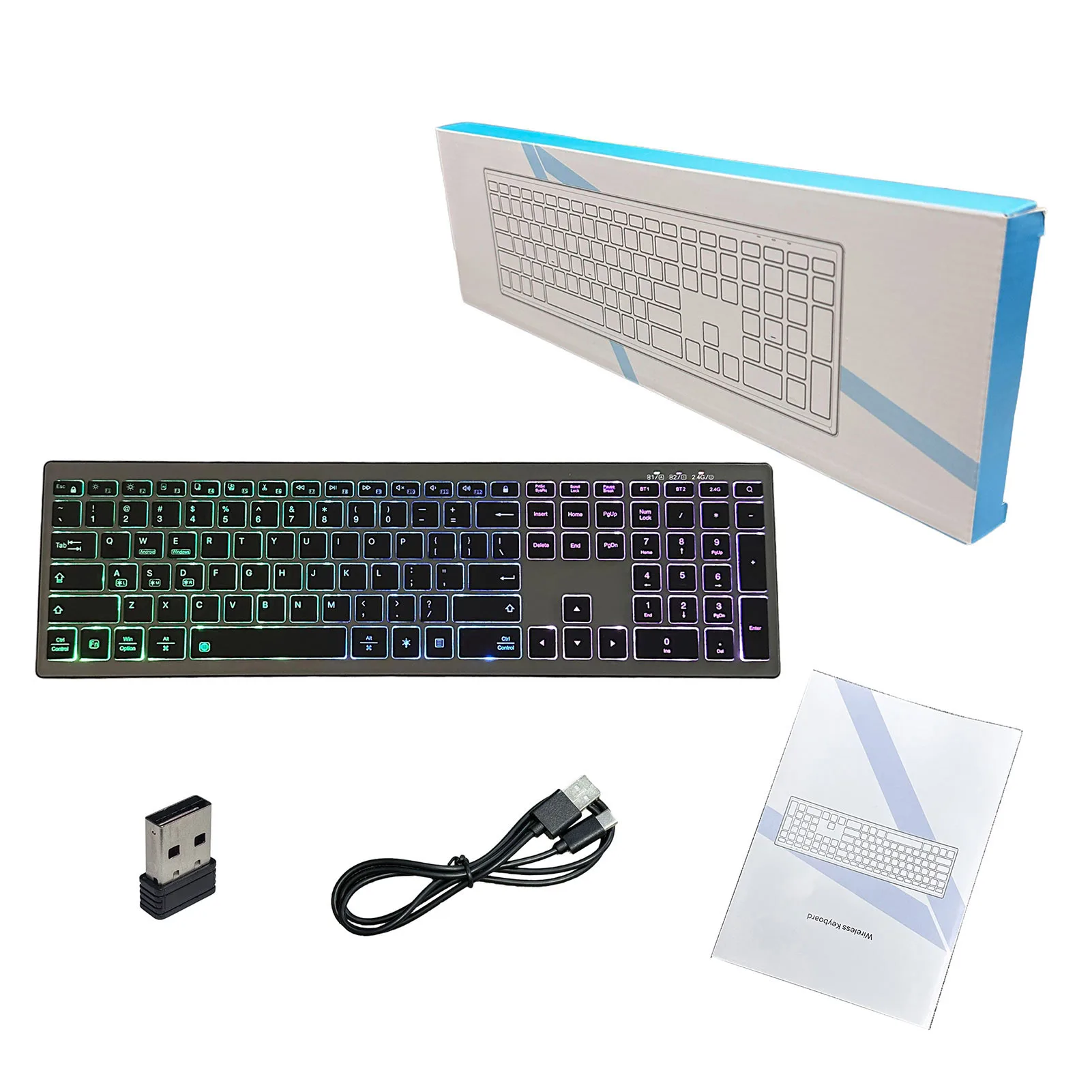 110 KeysKeyboard BT + 2.4G Wireless Keyboard RGB Backlit with Numpad Rechargeable Design for Computer