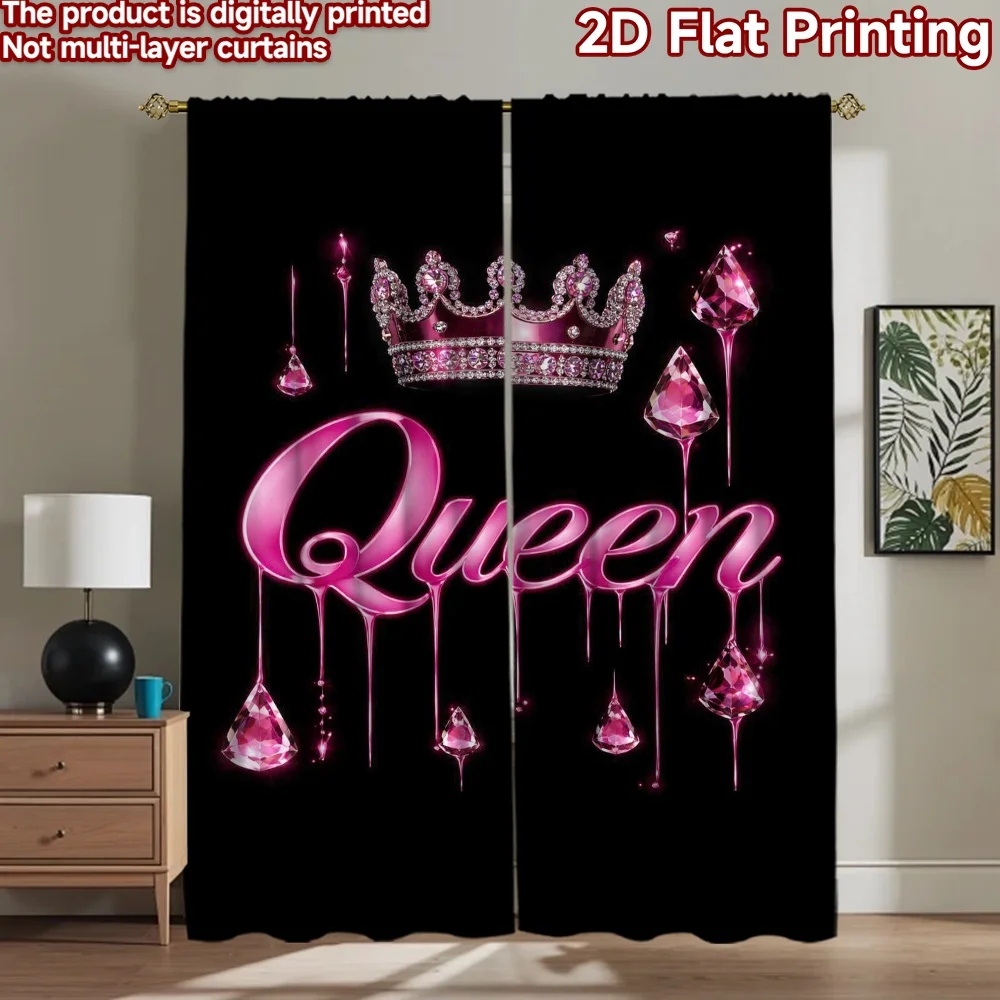 2D-Flachdruck, 2 Stück Vorhänge, Geburtstagsgardinen, rosa, Queen-Size, digital bedruckte Polyester-Vorhänge, Familienparty-Dekoration für