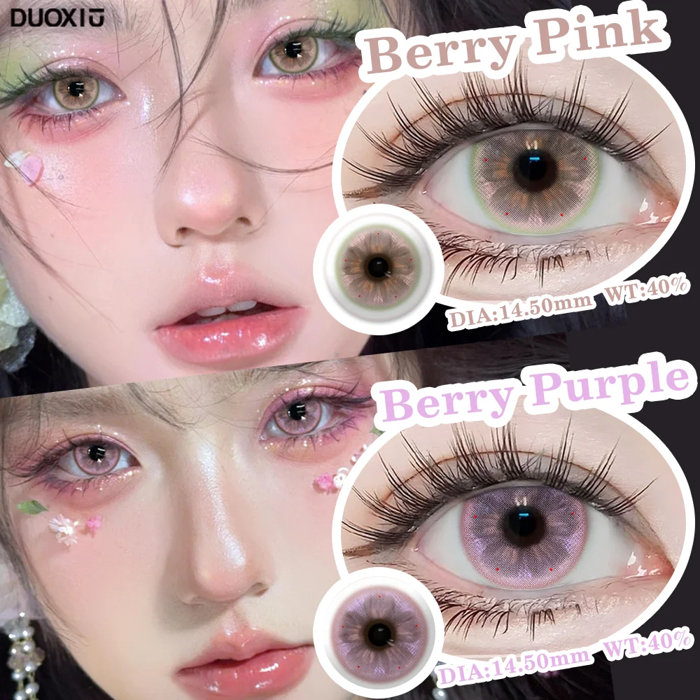 DUOXIU 1 Paar neue Myopie-Farbkontaktlinsen für Schüler, modisch, rosa, blau, Cosplay-Linsen für braune Augen, weiche Kontaktlinsen, jährlich