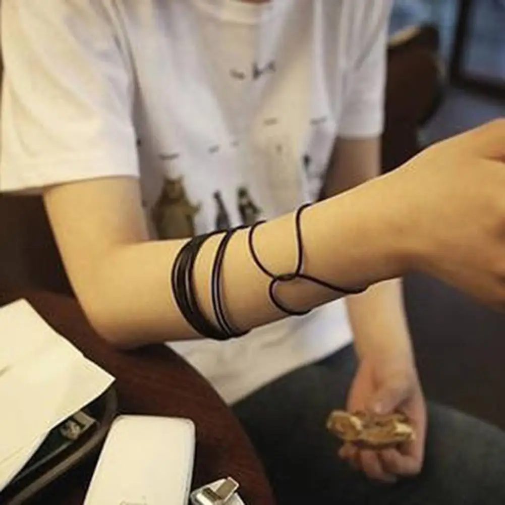 10 Pcs Black Silicone Rope Bracelets Set, Unisex Gift