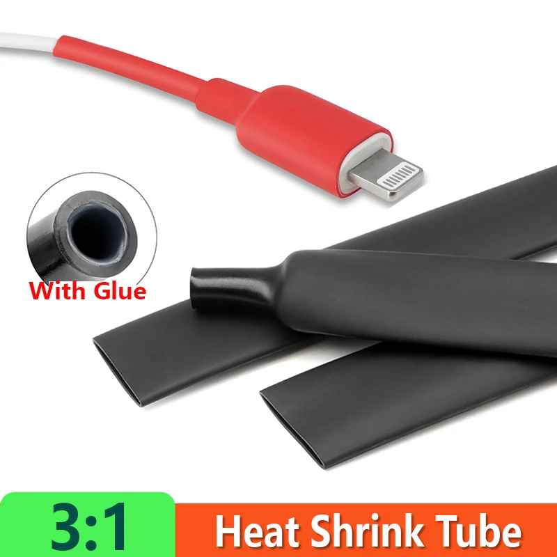 1 -10m Glued 3:1 Heat Shrink Tube 1.6 ~ 39mm Red Black Polyolefin Dual Wall Shrinkable Wrap Adhesive Lined Cable Repair Sleeve