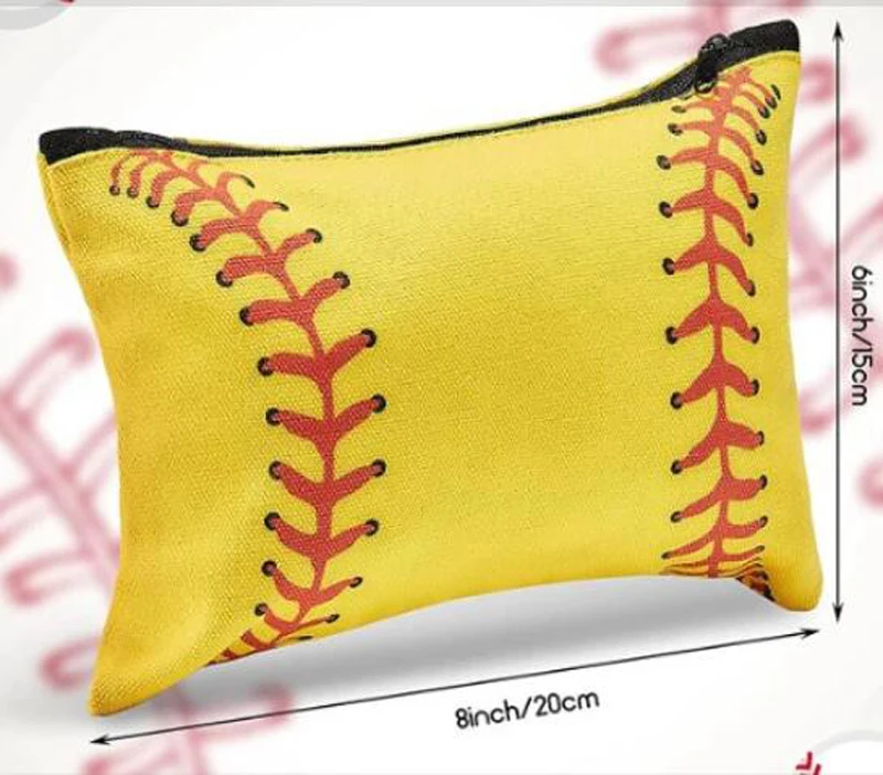 50pcs Cosmetic Bags Yellow White Baseball Printing Canvas Lipstick Storage Bag