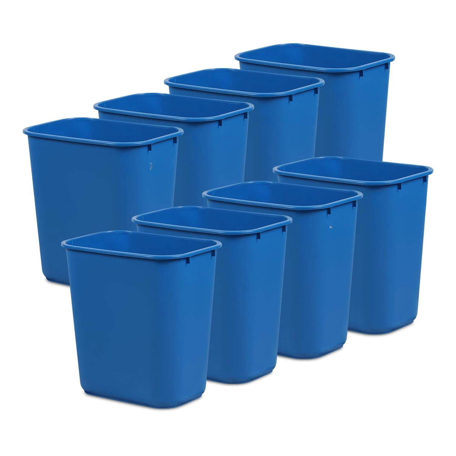 (8 Pack) 28 Quart Trash Can, Blue Plastic Rectangular 7 Gallon Wastebasket for Kitchen Bathroom Office,