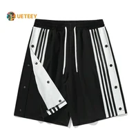 Pantalones cortos de baloncesto con botones laterales para hombre, pantalones cortos deportivos para gimnasio, entrenamiento físico, correr, pantalones cortos a rayas, pantalones cortos informales sueltos de secado rápido para hombre