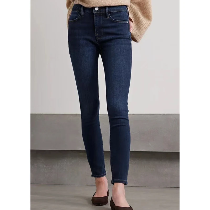 

Maxdutti French Minimalist High Waisted Elastic Elegant Pencil Jeans Slim Fit Cropped Jeans Woman Clothes Women's Denim Pants