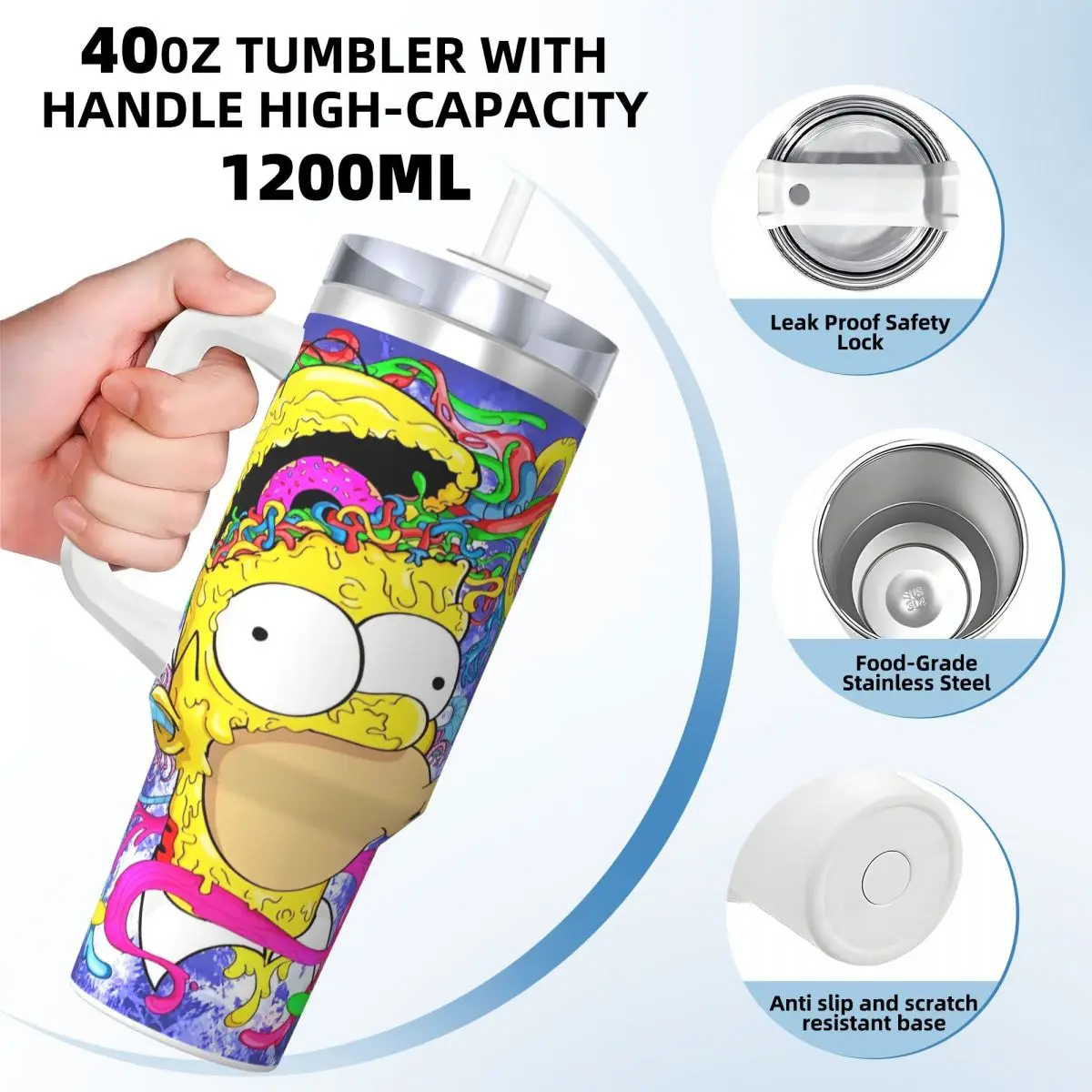 Stainless Steel Tumbler The Simpsons Cartoon Mugs Cup With Straws Beach Cold Drink Water Bottle Leakproof Large Thermal Cups