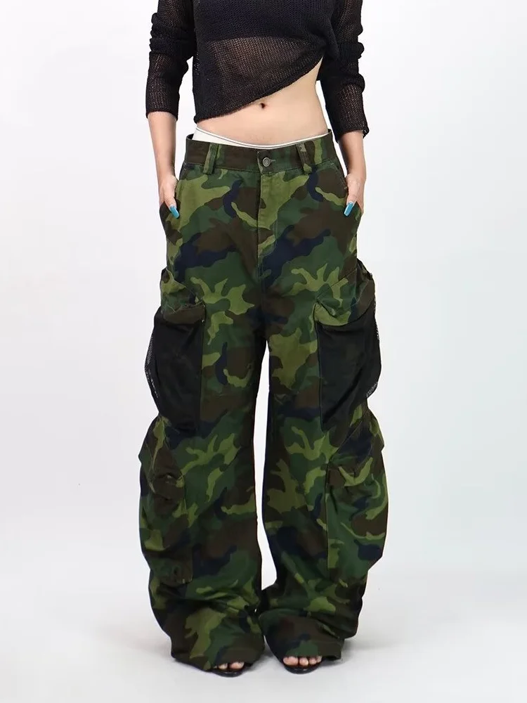 2026 Gothic Y2K Style Camouflage Multi Pockets Baggy Women's Cargo Jeans Pants For Woman Clothing Wide Leg Loose Long Trousers